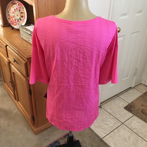 Ava and Viv Pink Knit Woven Tie Blouse! - Picture 3 of 4